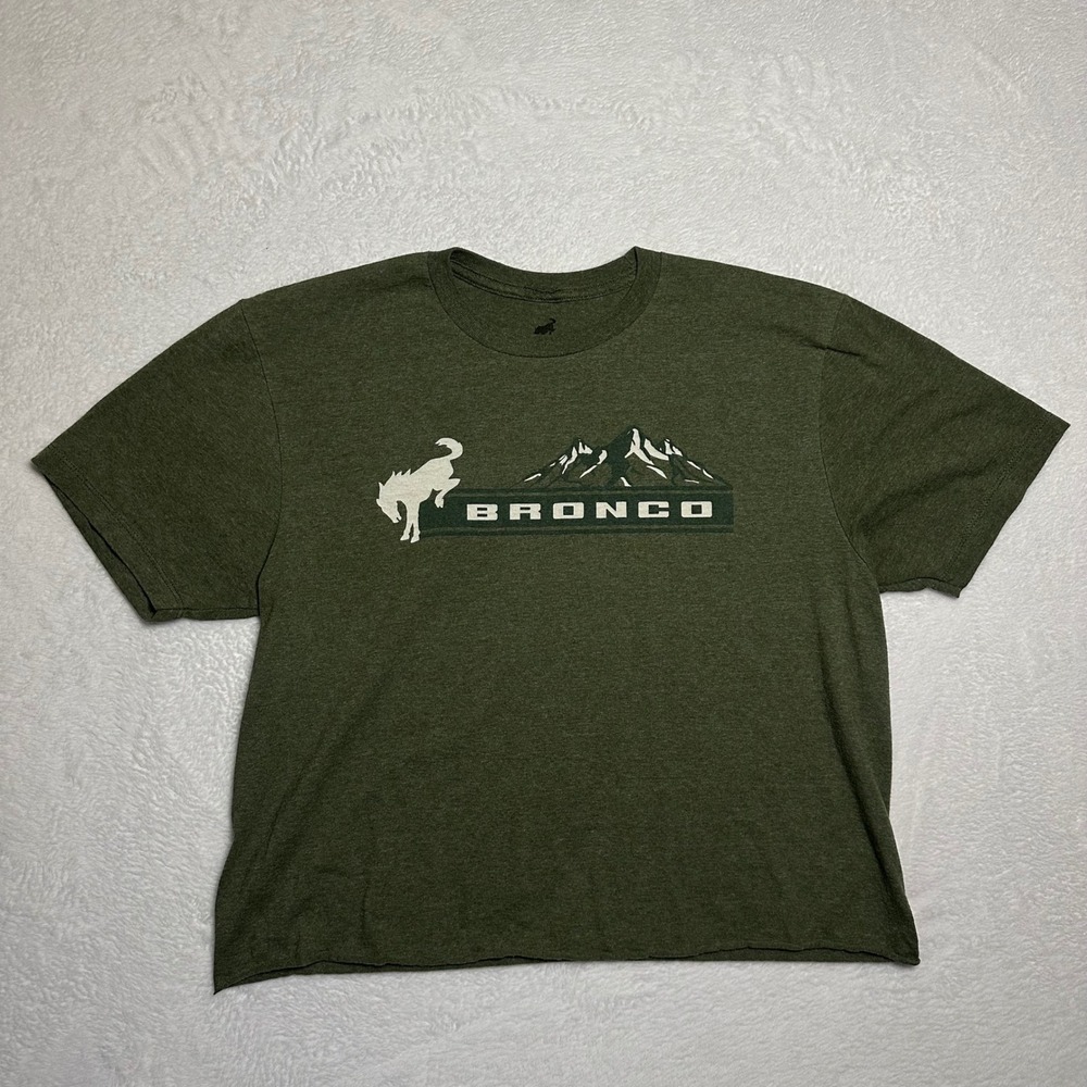 Ford Bronco Women's Large Olive Green Mountain Logo T-Shirt Graphic Short Sleeve